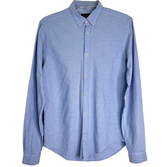 Zara Man Slim Fit Long Sleeve Button Down Shirt in Blue Men’s Size S - Picture 1 of 6